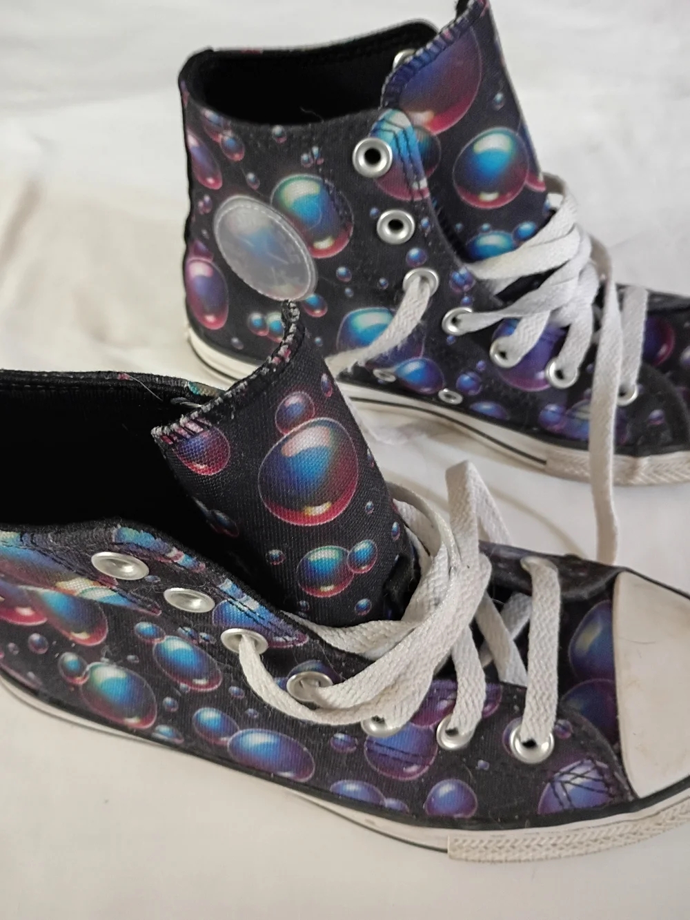 Converse Kids High Top Sneakers in Black with Purple & Blue Bubble Print